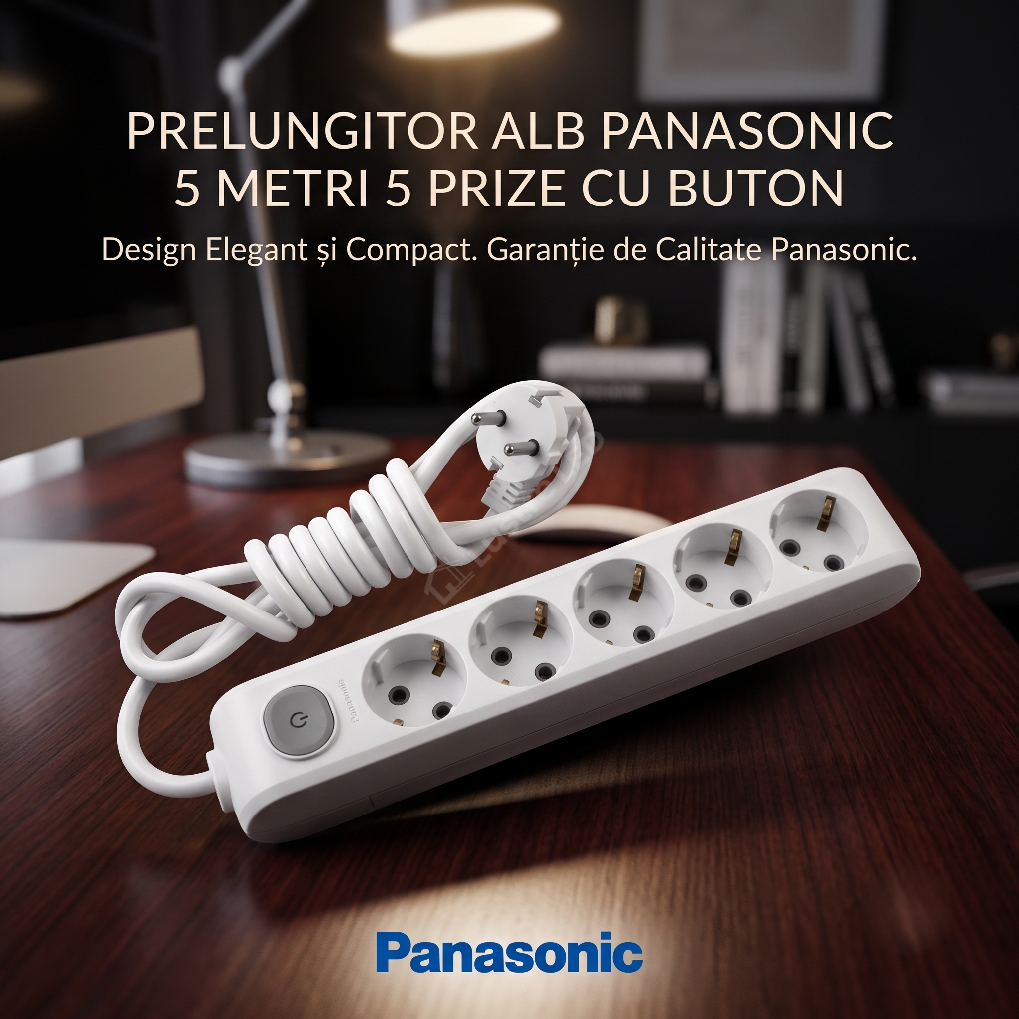 Prelungitor Alb Panasonic 5 Metri 5 Prize cu Buton