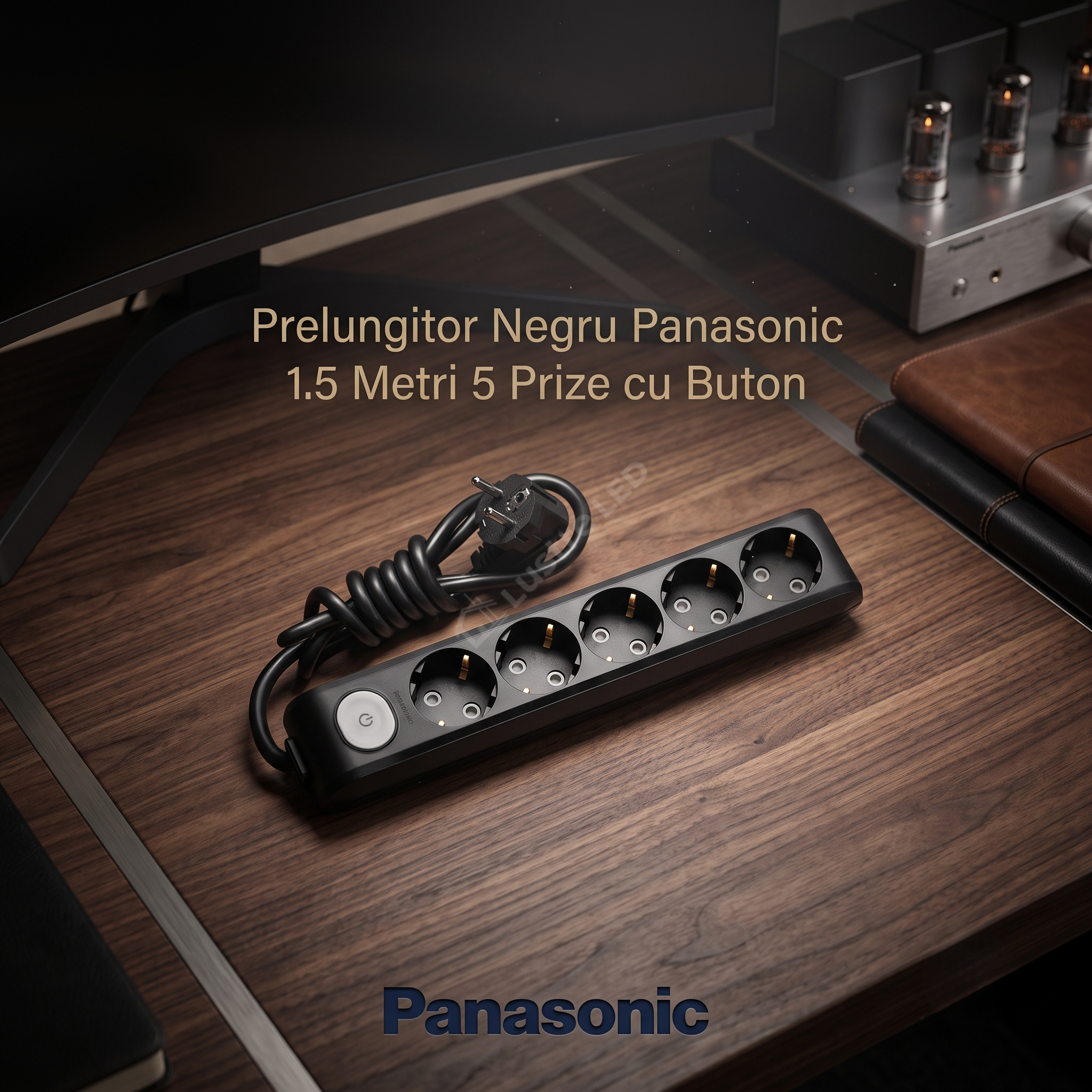 Prelungitor Negru Panasonic 1.5 Metri 5 Prize cu Buton