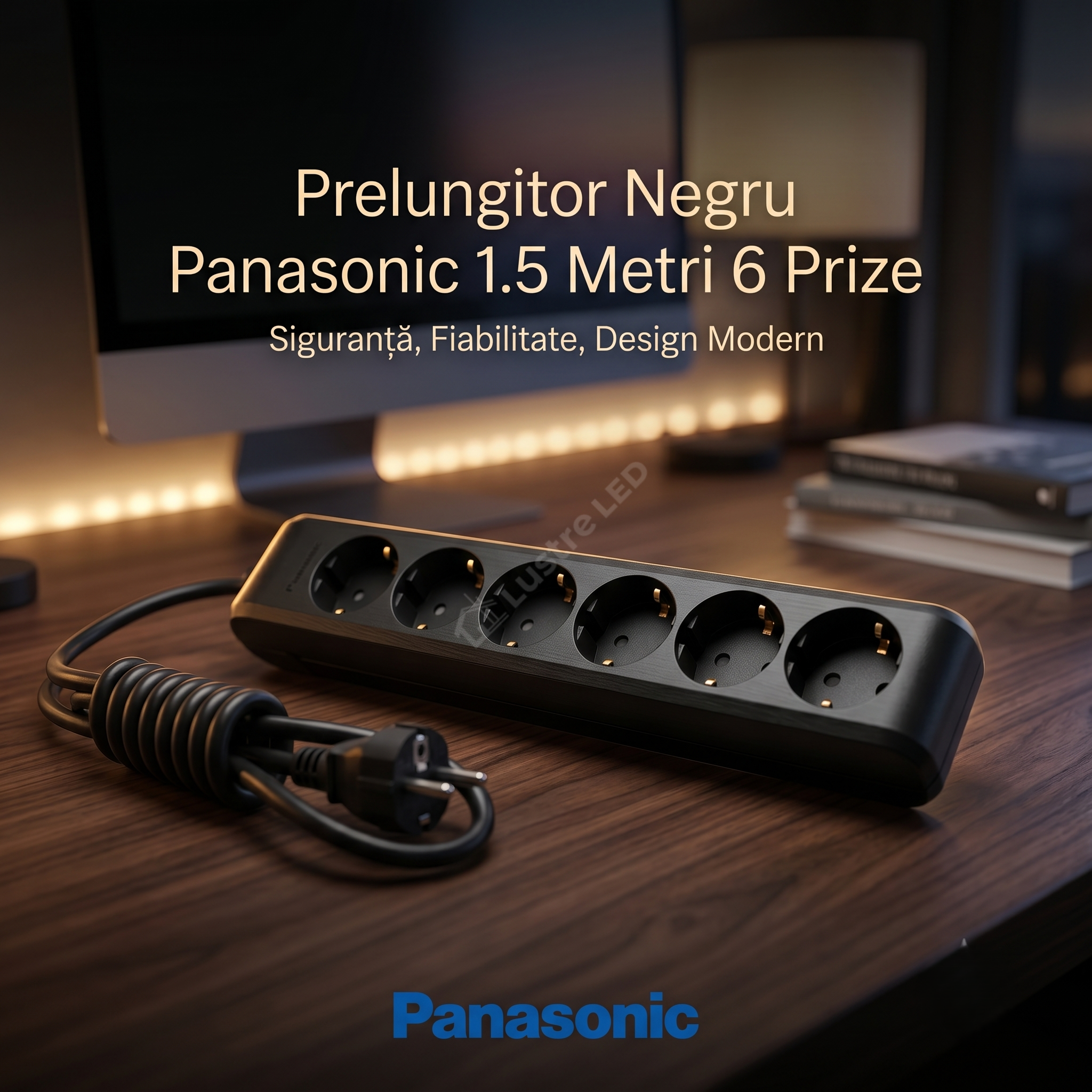 Prelungitor Negru Panasonic 1.5 Metri 6 Prize