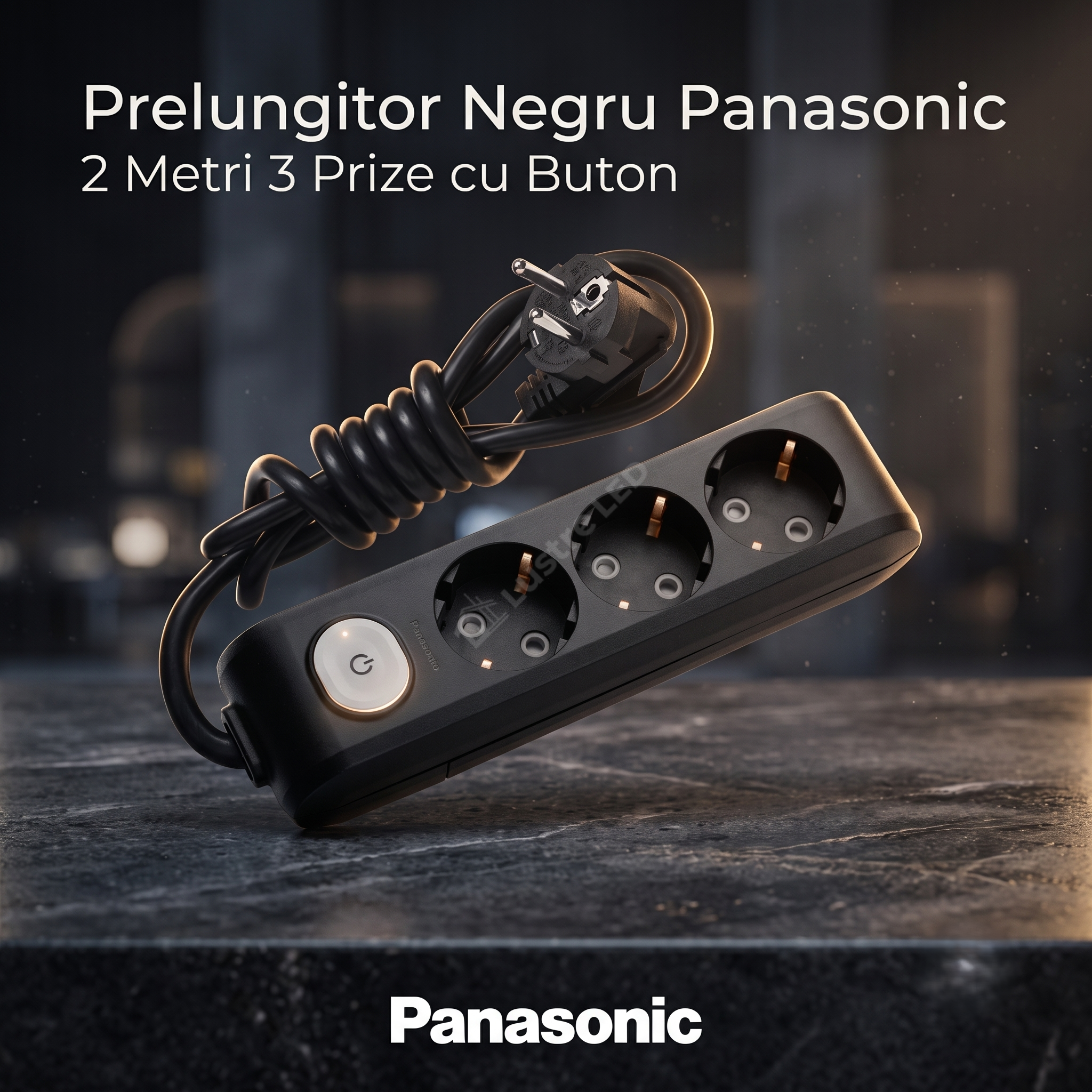 Prelungitor Negru Panasonic 2 Metri 3 Prize cu Buton