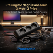 Prelungitor Negru Panasonic 3 Metri 3 Prize