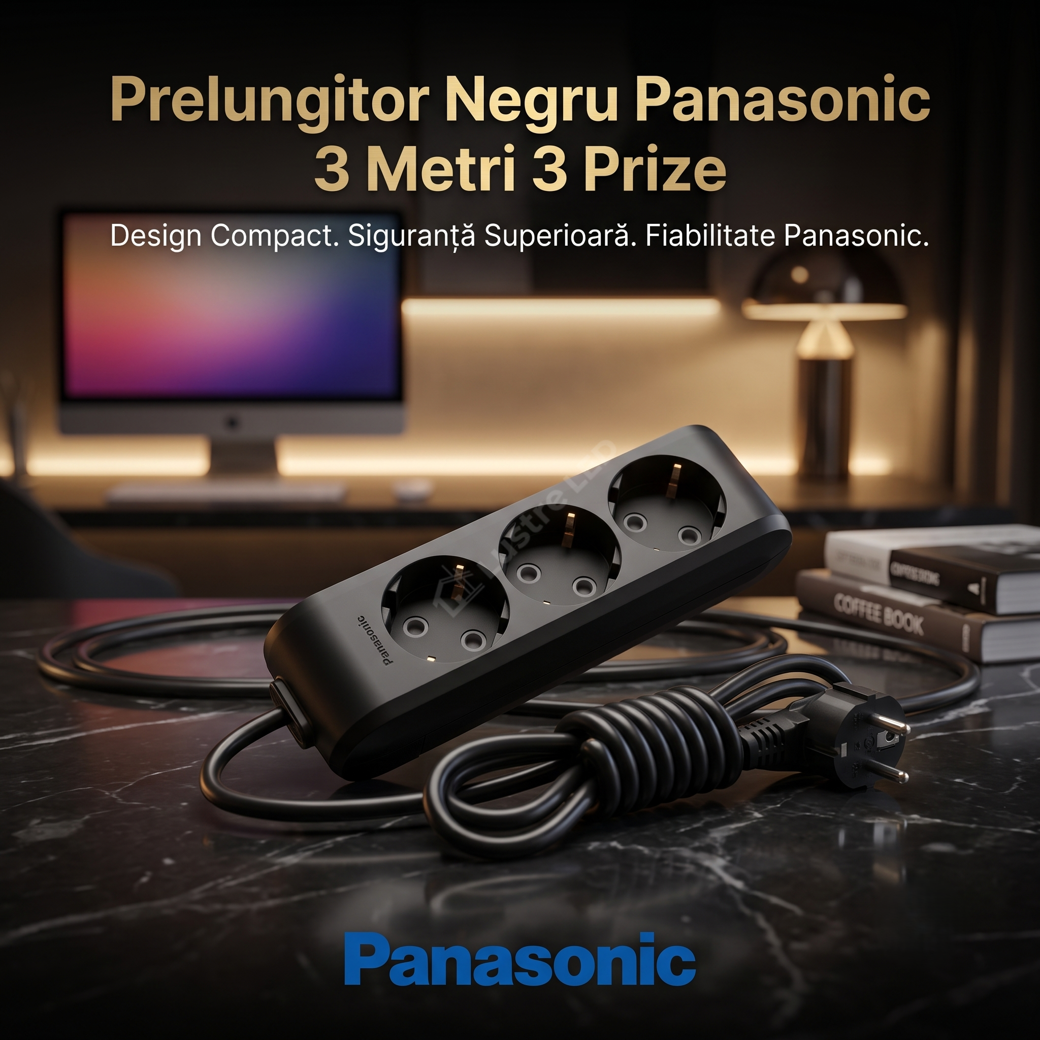 Prelungitor Negru Panasonic 3 Metri 3 Prize