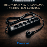 Prelungitor Negru Panasonic 3 Metri 6 Prize cu Buton
