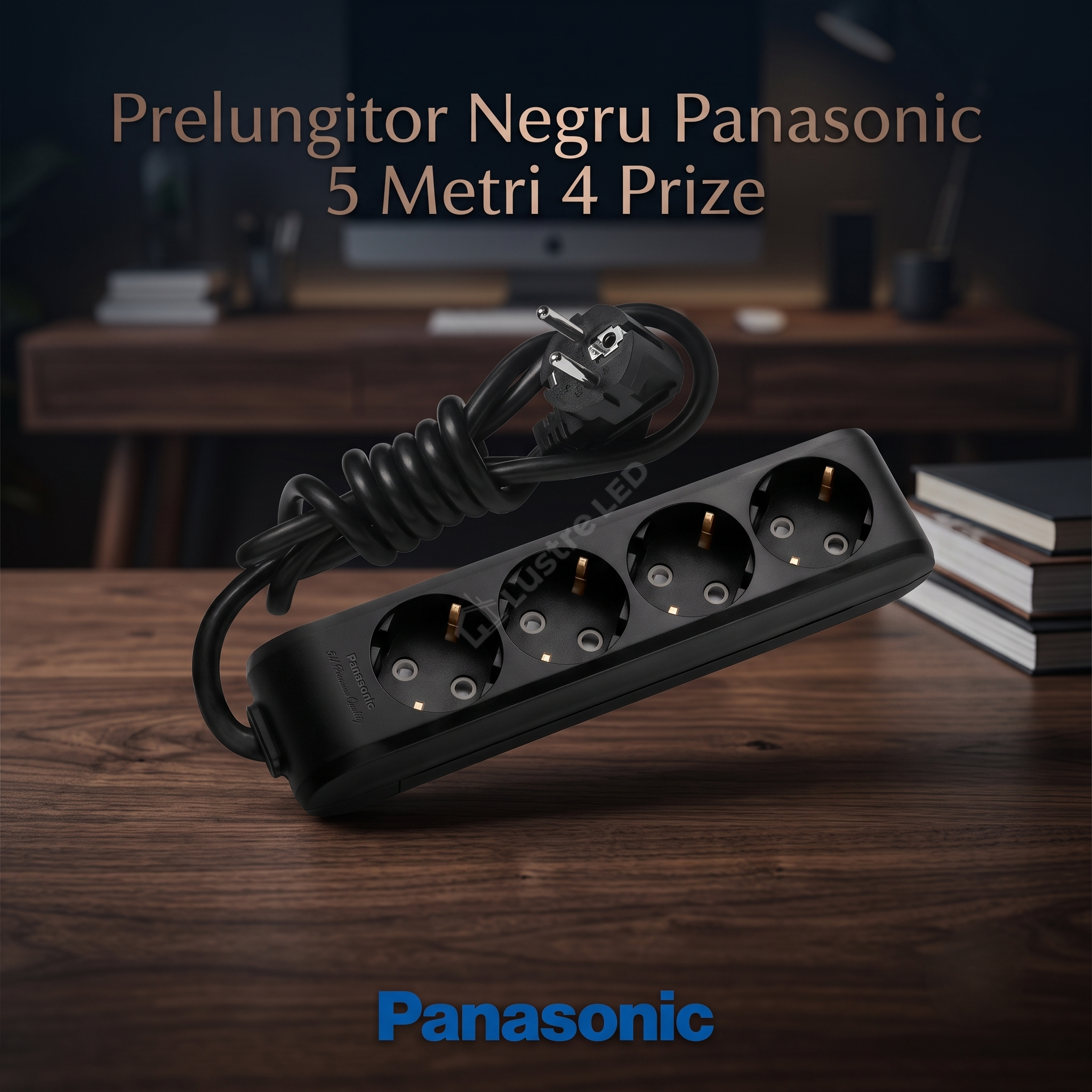 Prelungitor Negru Panasonic 5 Metri 4 Prize