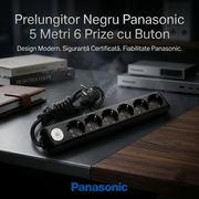 Prelungitor Negru Panasonic 5 Metri 6 Prize cu Buton
