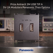 Priza Antracit 2M USB TIP A 5V-2A Modulara Panasonic Thea Optima
