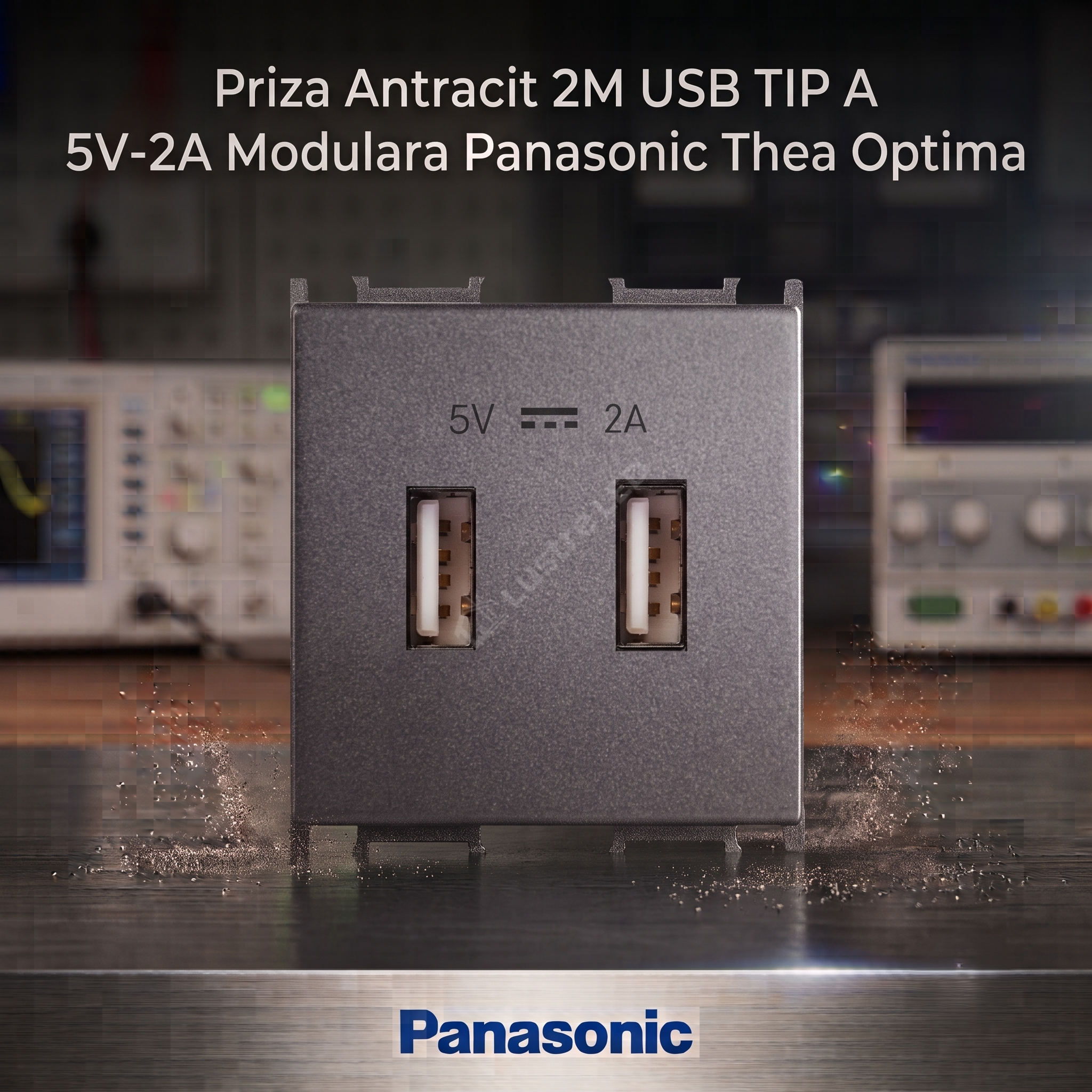 Priza Antracit 2M USB TIP A 5V-2A Modulara Panasonic Thea Optima