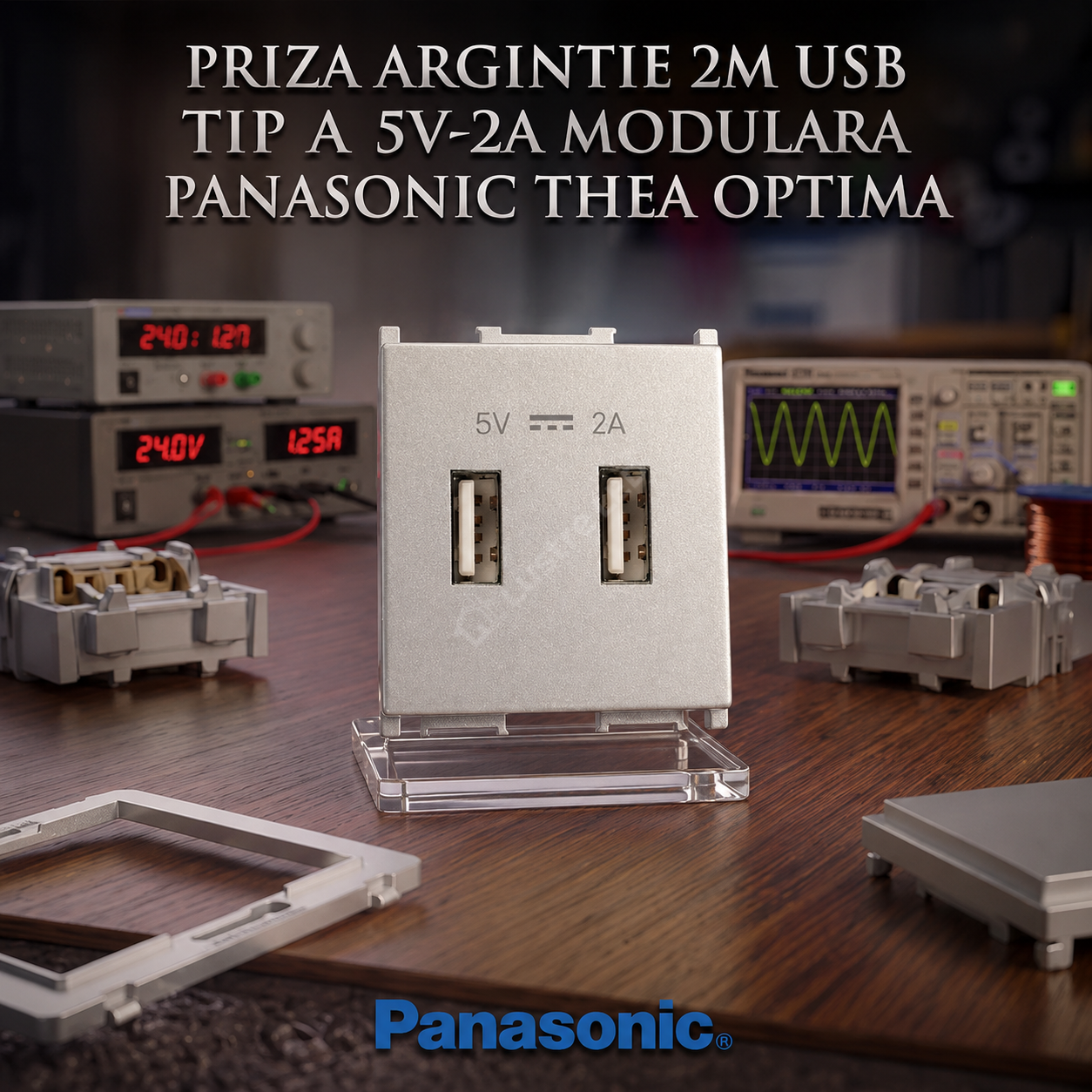 Priza Argintie 2M USB TIP A 5V-2A Modulara Panasonic Thea Optima