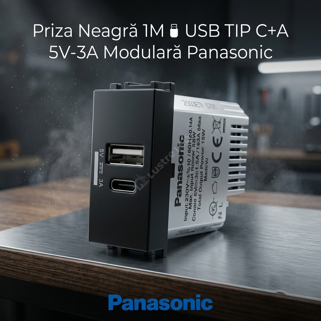 Priza Neagra 1M USB TIP C+A 5V-3A Modulara Panasonic Thea Optima