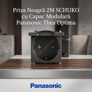 Priza Neagra 2M SCHUKO cu Capac Modulara Panasonic Thea Optima
