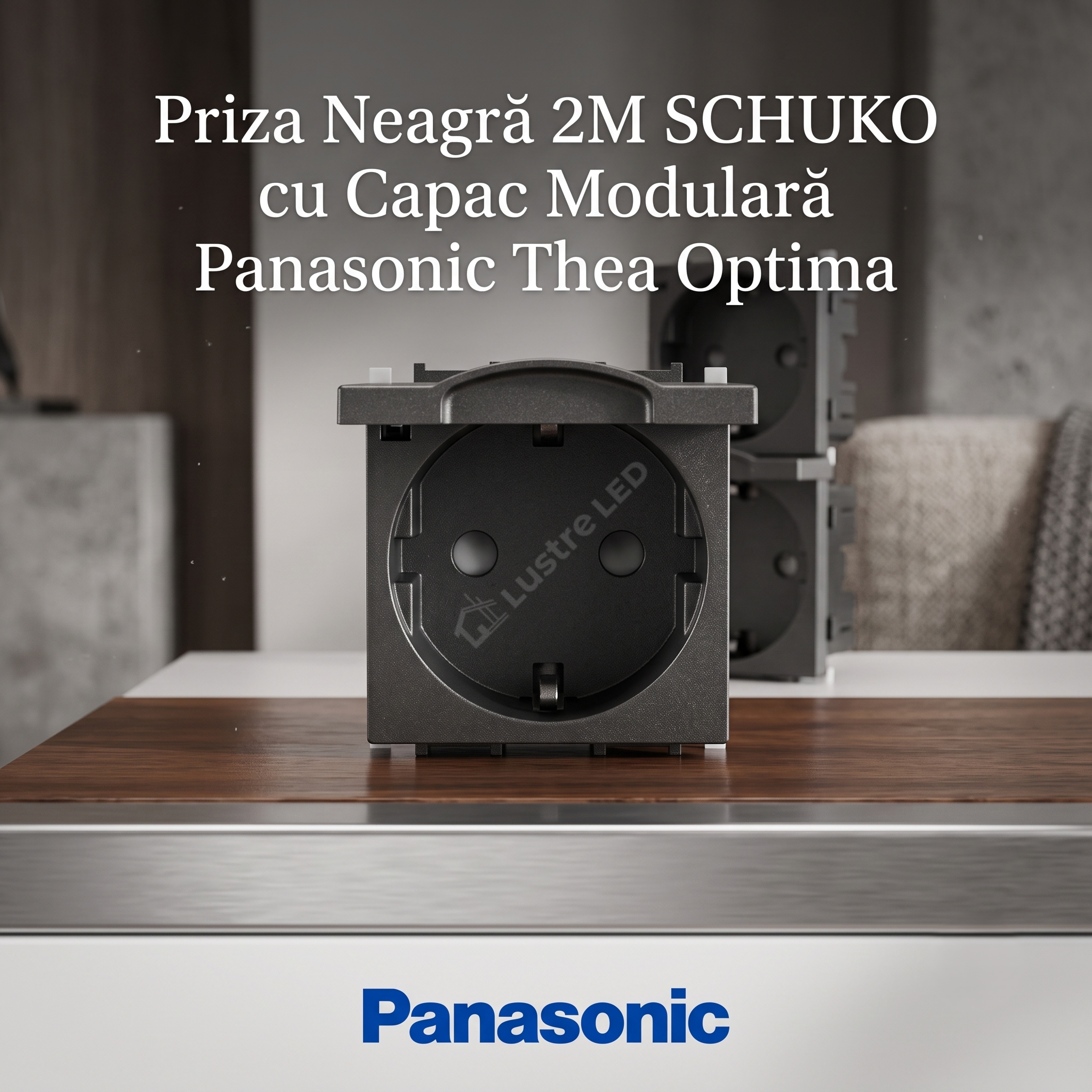 Priza Neagra 2M SCHUKO cu Capac Modulara Panasonic Thea Optima