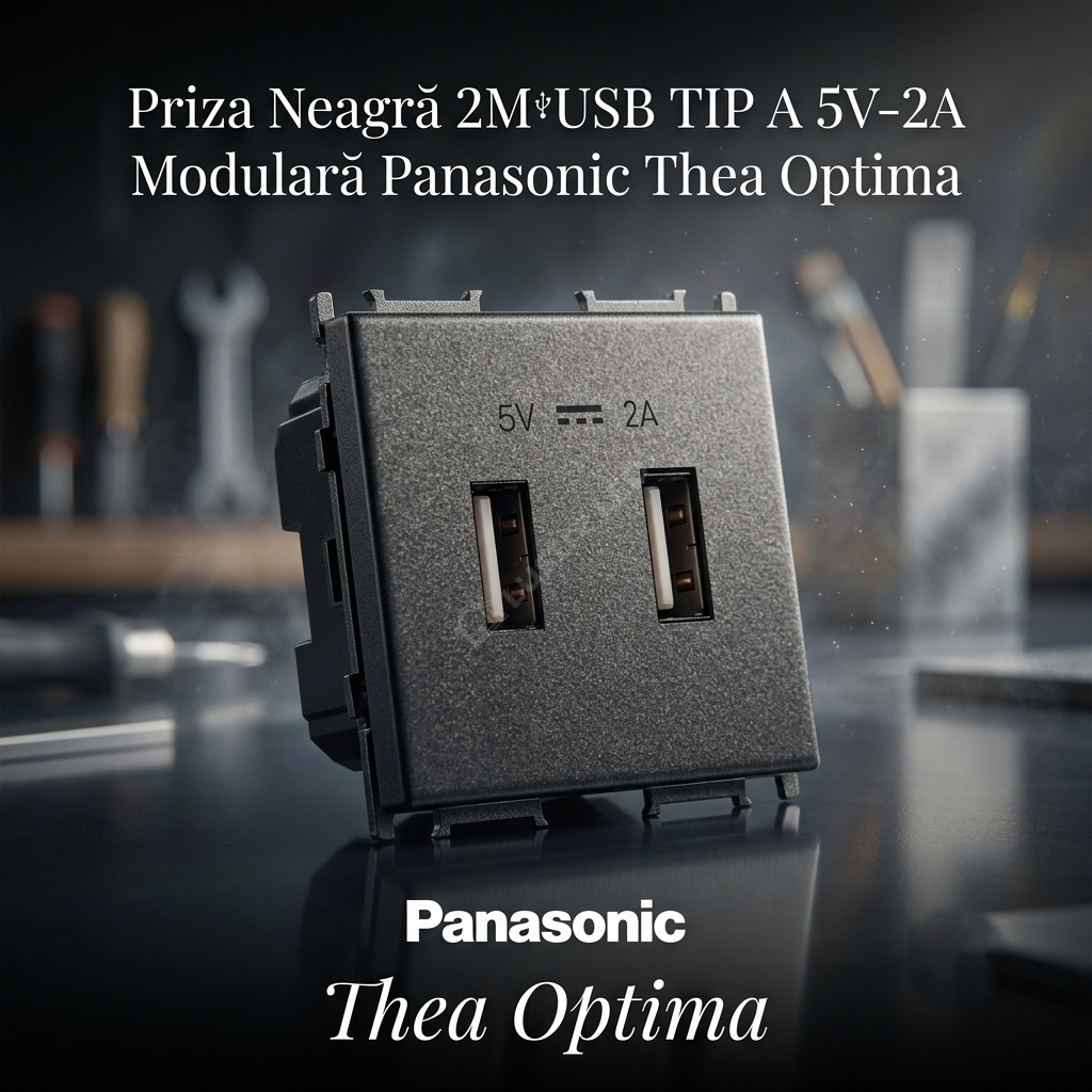 Priza Neagra 2M USB TIP A 5V-2A Modulara Panasonic Thea Optima