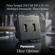 Priza Neagra 2M USB TIP A 5V-2A Modulara Panasonic Thea Optima