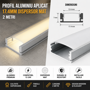 Profil Aluminiu Aplicat 17.4mm Dispersor Mat 2 Metri