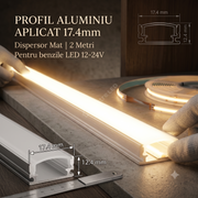Profil Aluminiu Aplicat 17.4mm Dispersor Mat 2 Metri