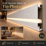 Profil Aluminiu Aplicat Alb Tip Plinta Dispersor Mat, 3 Metri