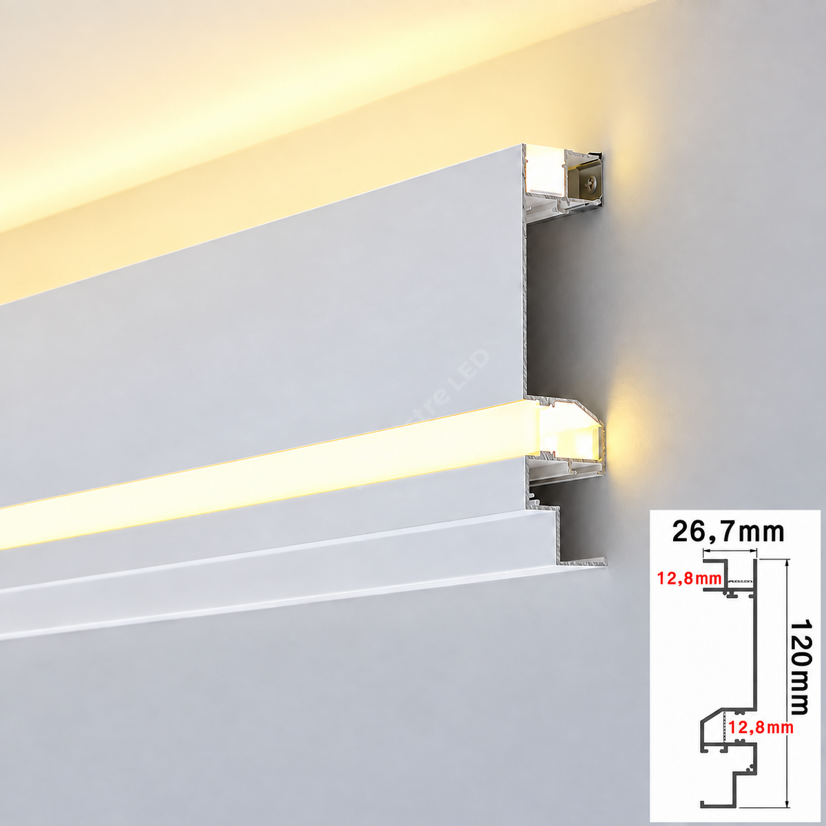 Profil Aluminiu Aplicat Alb Tip Plinta Dispersor Mat, 3 Metri