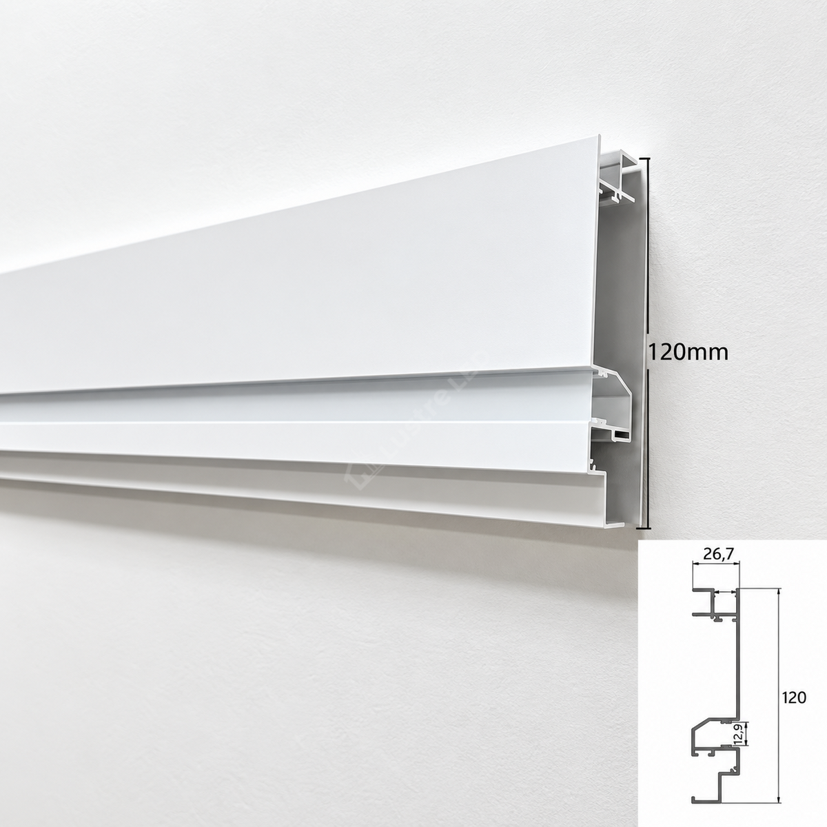 Profil Aluminiu Aplicat Alb Tip Plinta Dispersor Mat, 3 Metri