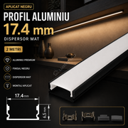 Profil Aluminiu Aplicat Negru 17.4mm Dispersor Mat 2 Metri