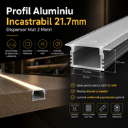 Profil Aluminiu Incastrabil 21.7mm Dispersor Mat 2 Metri