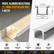 Profil Aluminiu Incastrabil 21.7mm Dispersor Mat 2 Metri