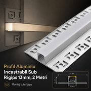 Profil Aluminiu Incastrabil Sub Rigips 13mm, 2 Metri