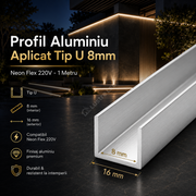 Profil Aluminiu Tip U 8mm - Neon Flex 220V - 1 Metru