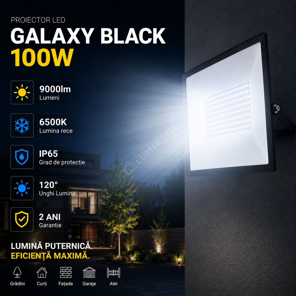 Proiector LED 100W Galaxy Black IP65 9000lm