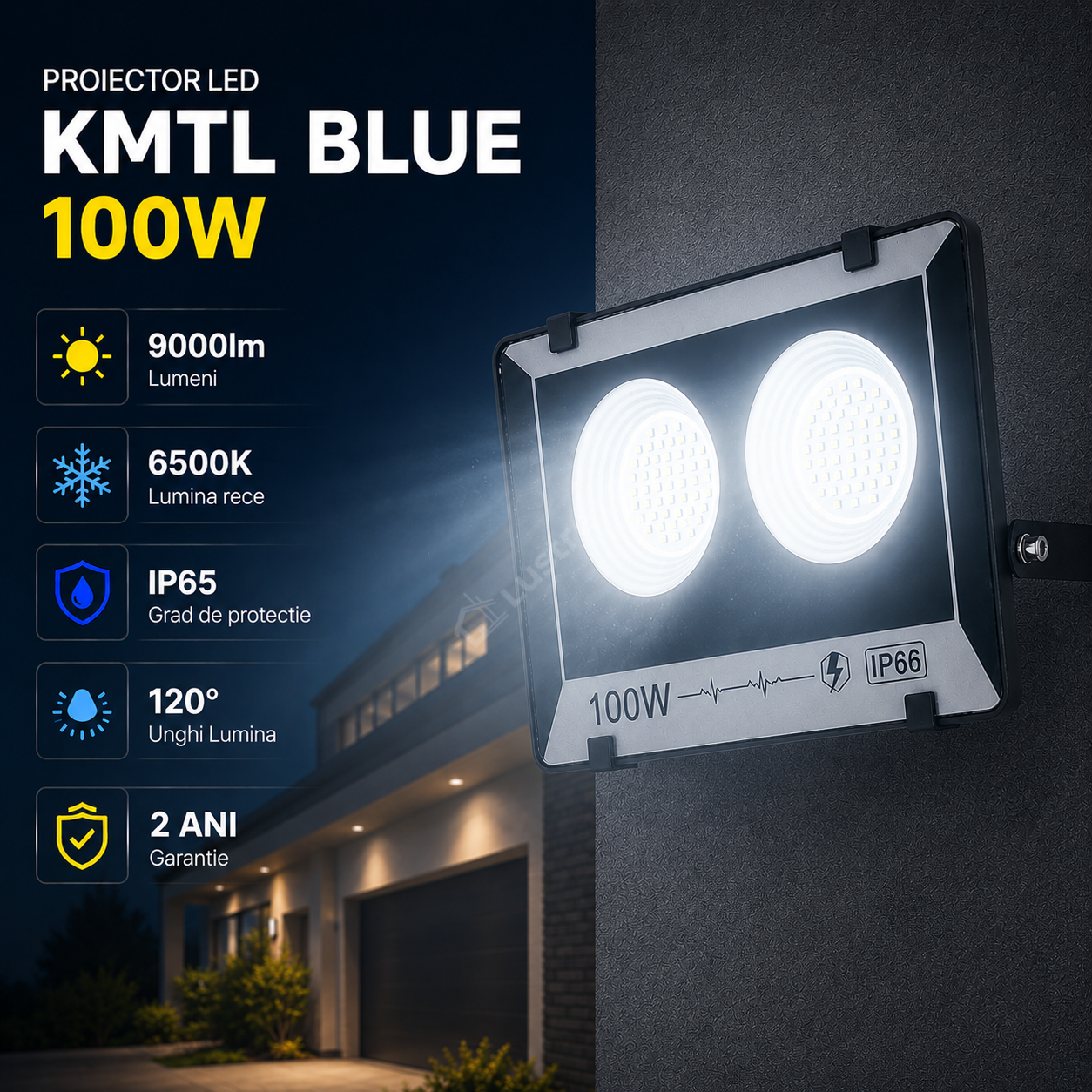 Proiector LED 100W KMTL Blue IP65 9000lm 6500K