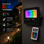 Proiector LED 30W Slim RGB IP65 2500lm Telecomanda