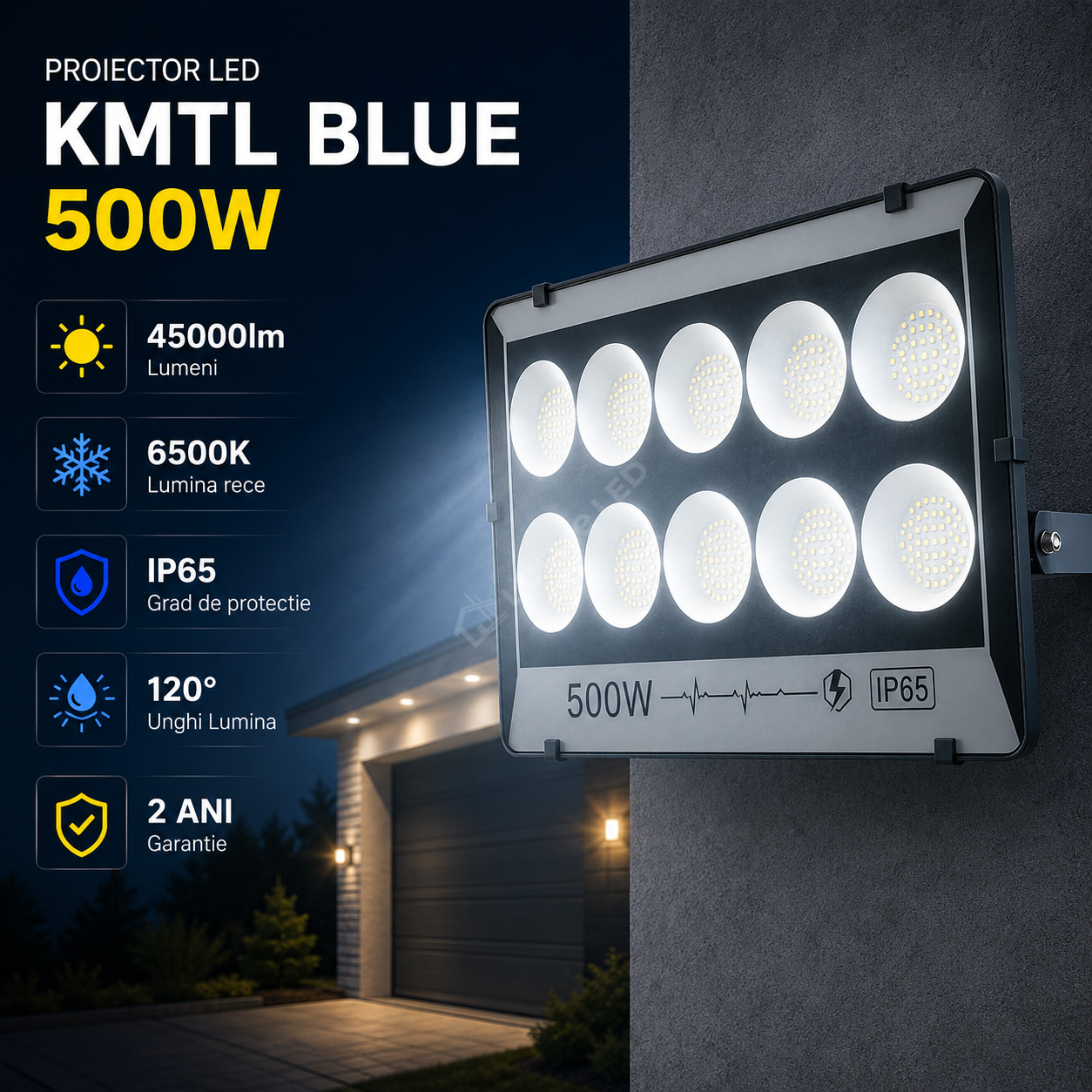 Proiector LED 500W KMTL Blue IP65 45000lm 6500K
