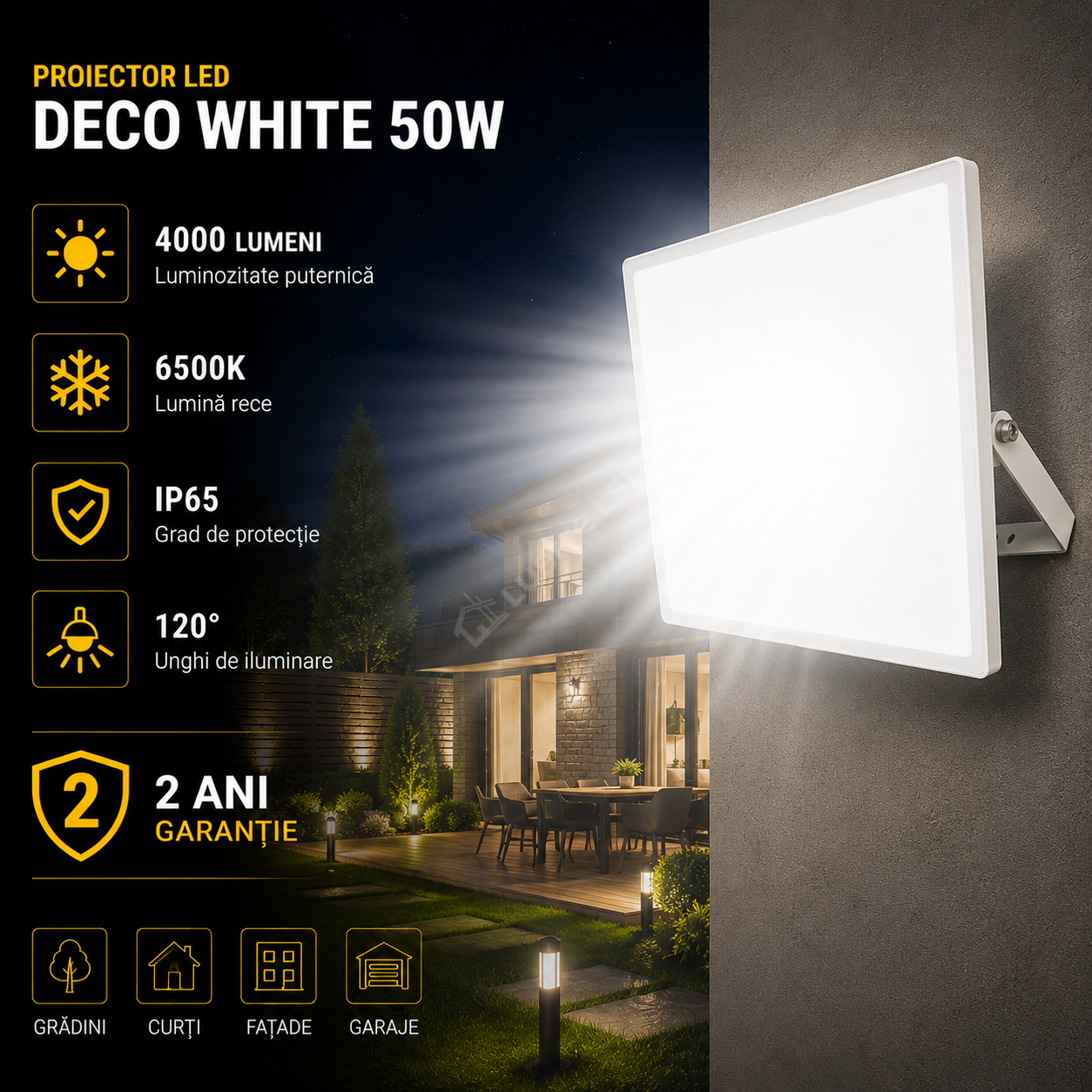 Proiector LED 50W Deco White IP65 4000lm 6500K