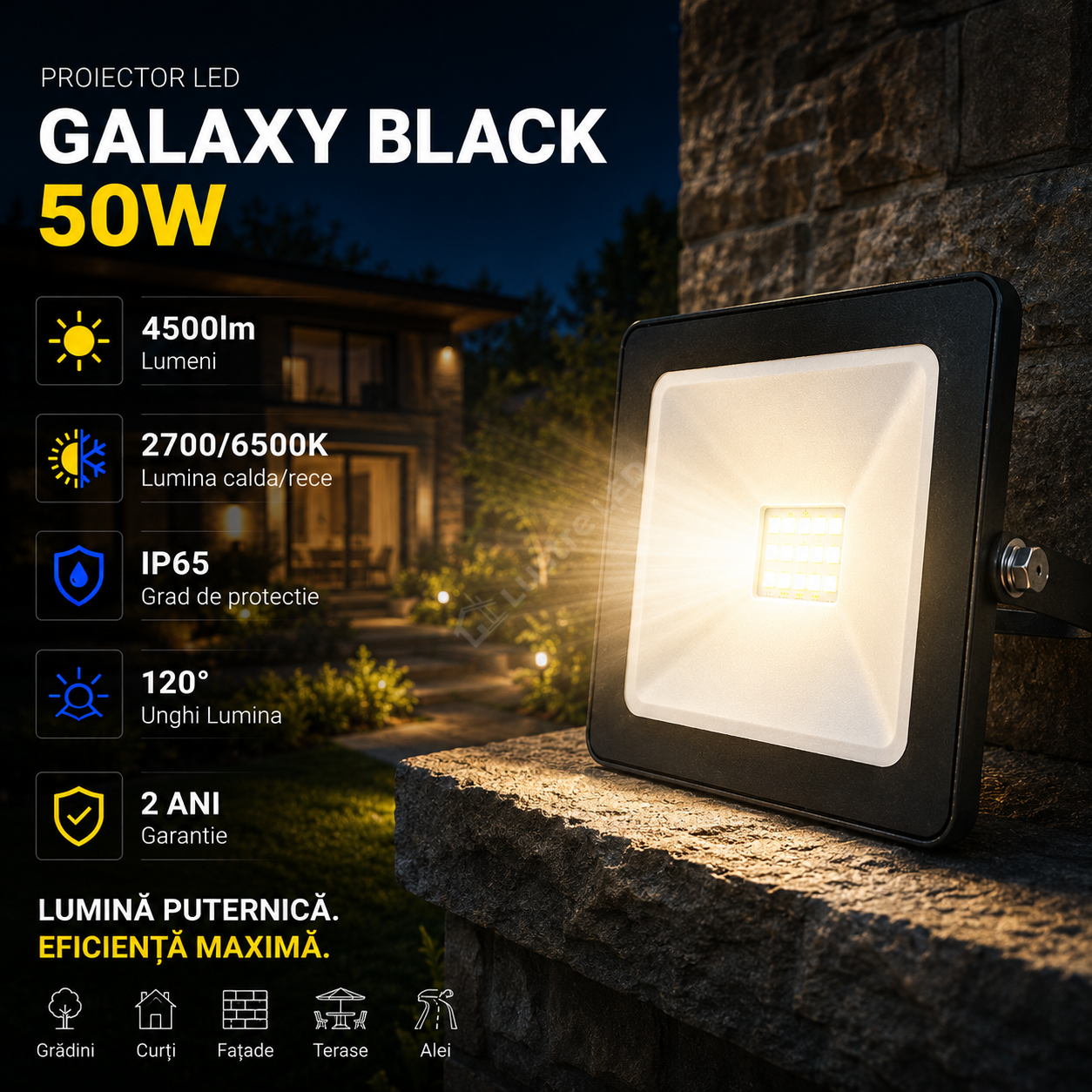 Proiector LED 50W Galaxy Black IP65 4500lm
