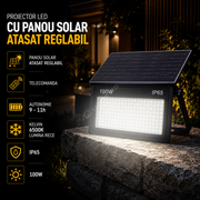 Proiector LED cu Panou Solar Atasat Reglabil 1300lm, IP65, 6500K Telecomanda
