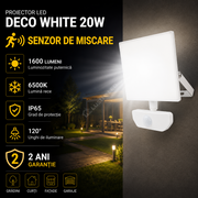 Proiector LED cu Senzor 20W Deco White IP65 1600lm 6500K
