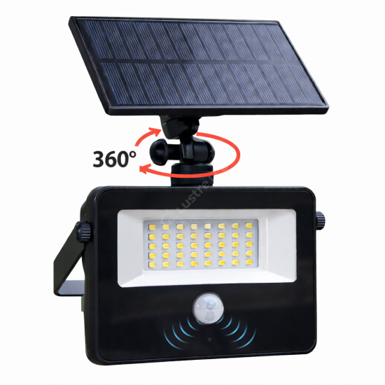 Proiector LED cu Senzor si Panou Solar Atasat Reglabil si Rotativ IP65, 6500K