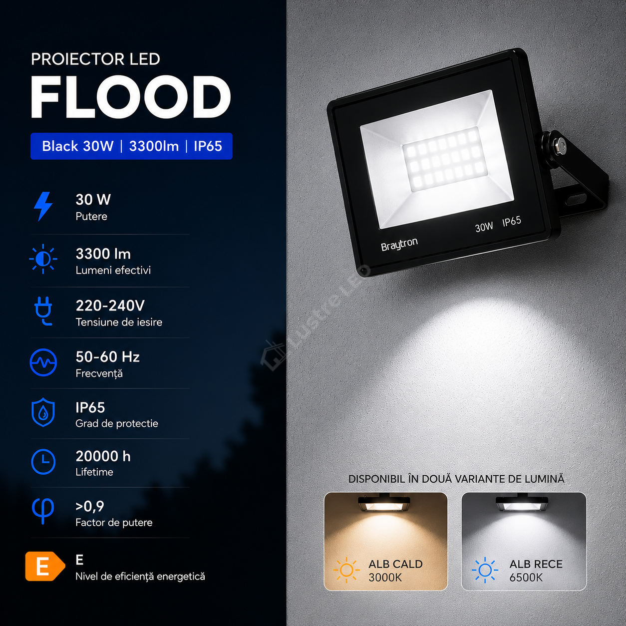 Proiector LED FLOOD Black 30W 3300lm IP65