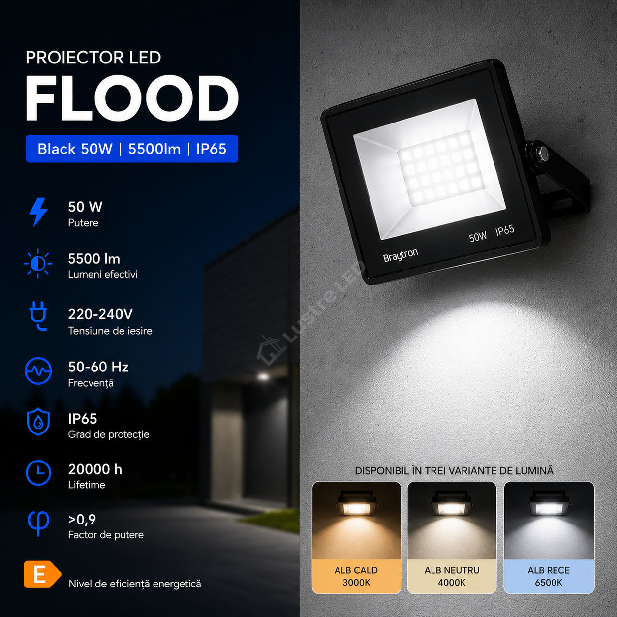 Proiector LED FLOOD Black 50W 5500lm IP65