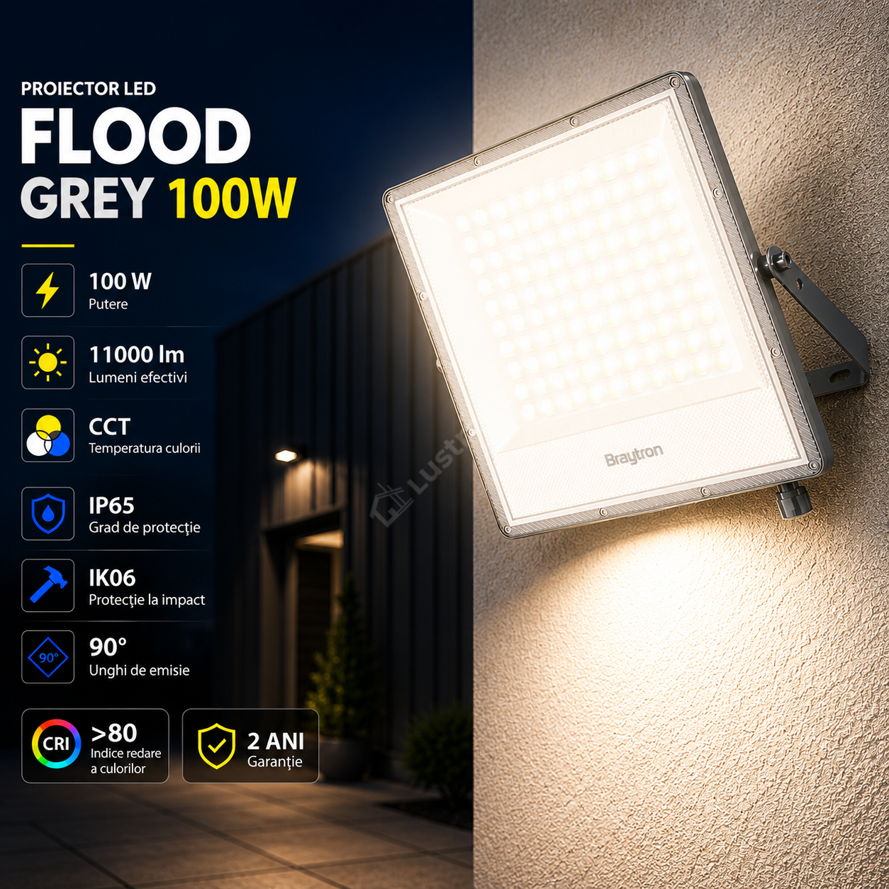Proiector LED FLOOD Grey 100W IP65 11000lm CCT