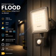 Proiector LED FLOOD Grey 10W IP54 1100lm cu Senzor CCT