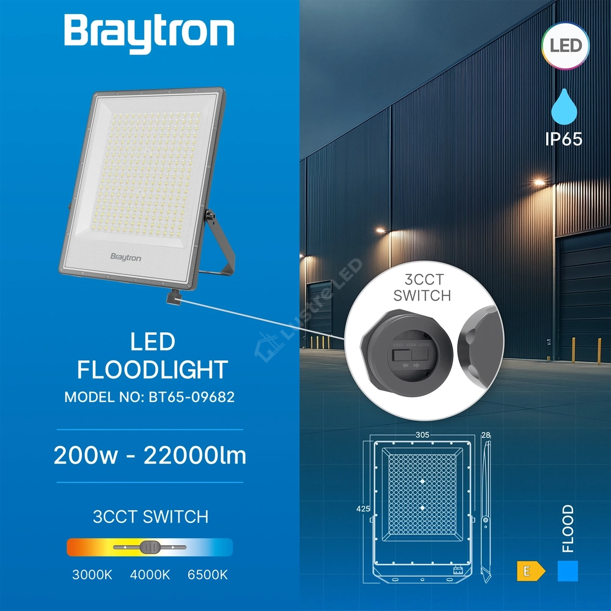 Proiector LED FLOOD Grey 200W IP65 22000lm CCT