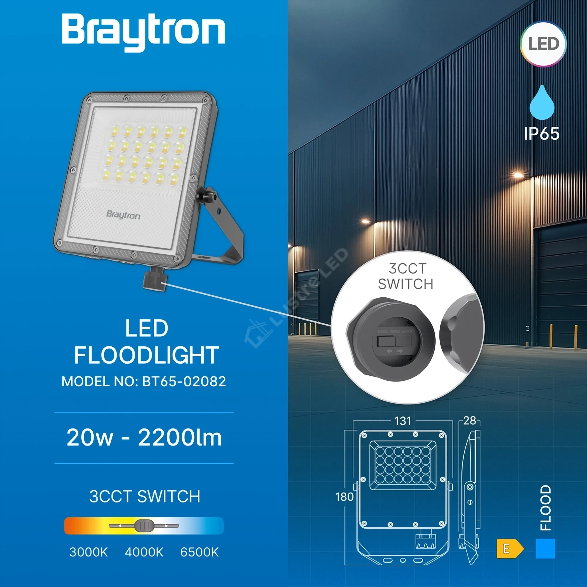 Proiector LED FLOOD Grey 20W IP65 2200lm CCT