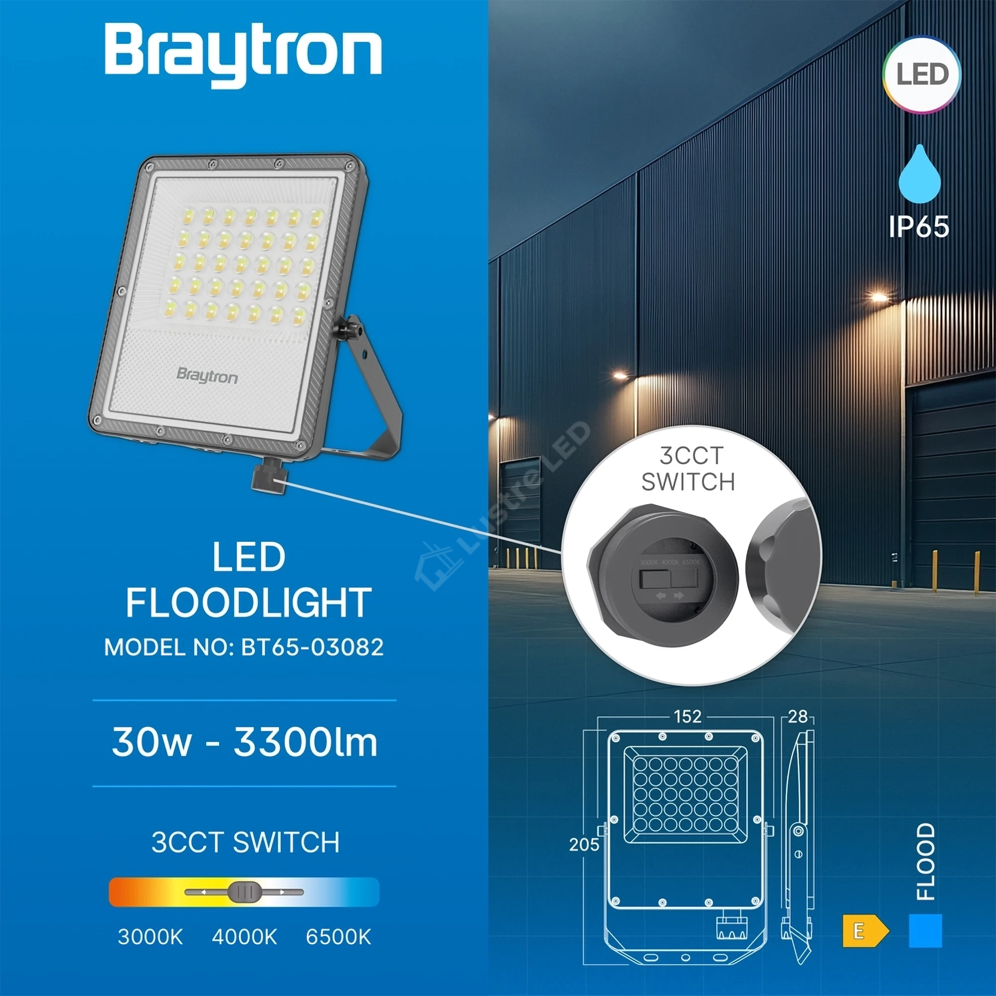 Proiector LED FLOOD Grey 30W IP65 3300lm CCT