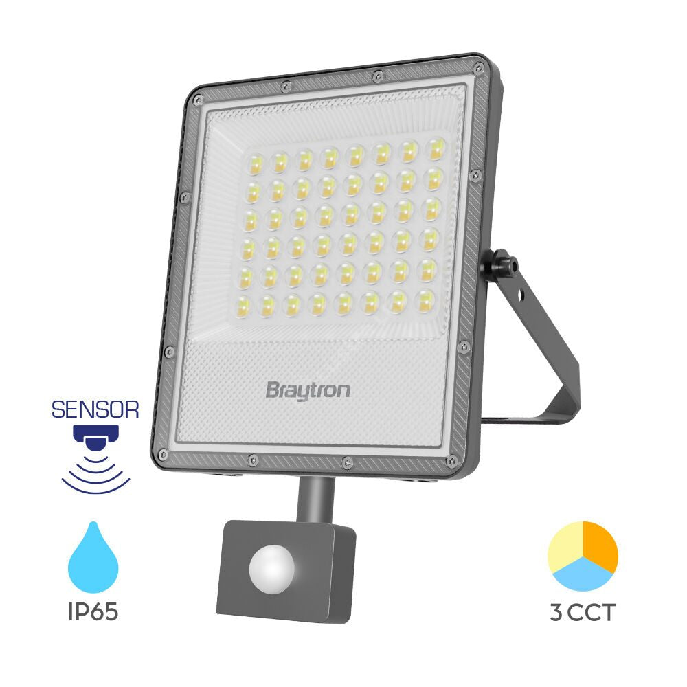 Proiector LED FLOOD Grey 50W IP54 5500lm cu Senzor CCT