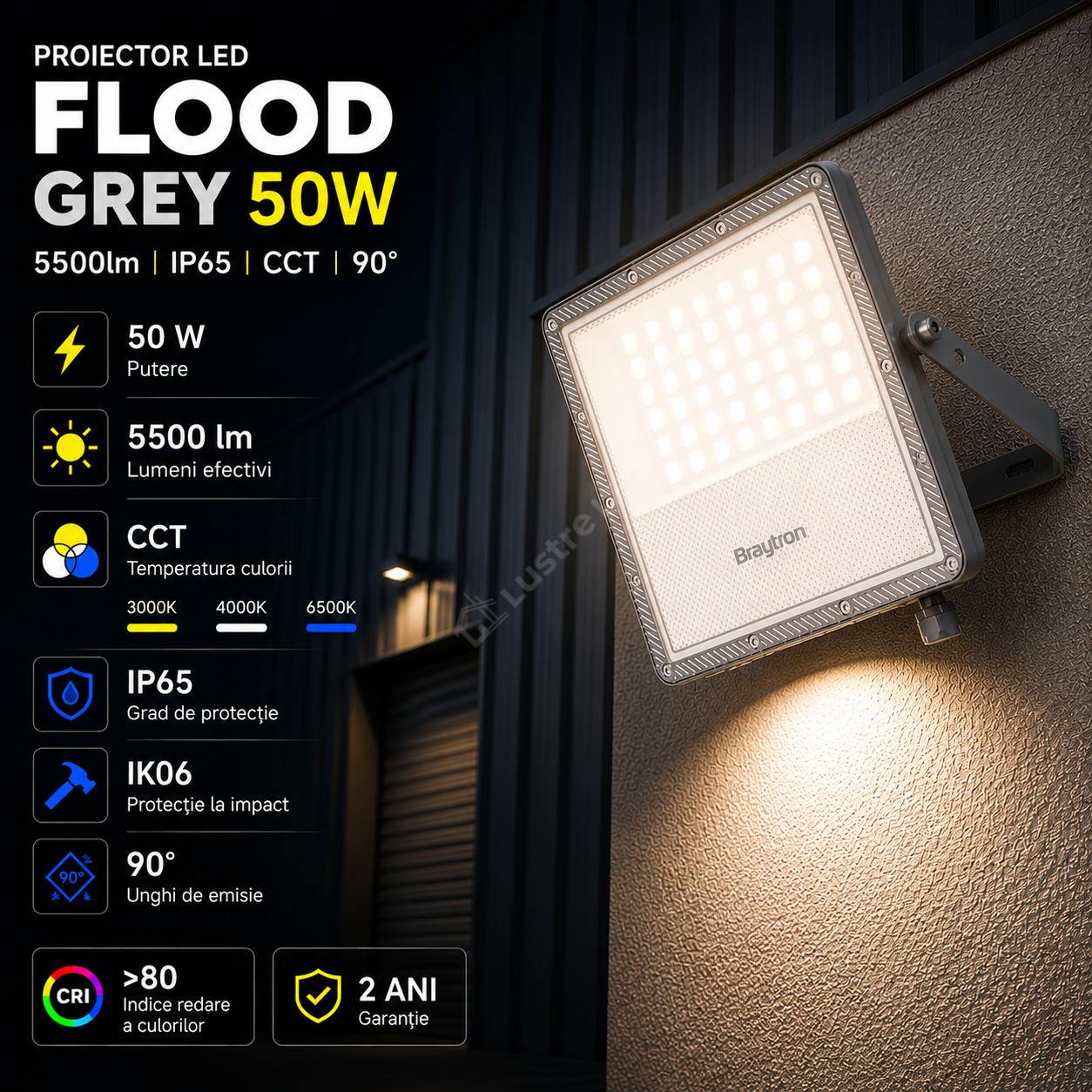 Proiector LED FLOOD Grey 50W IP65 5500lm CCT