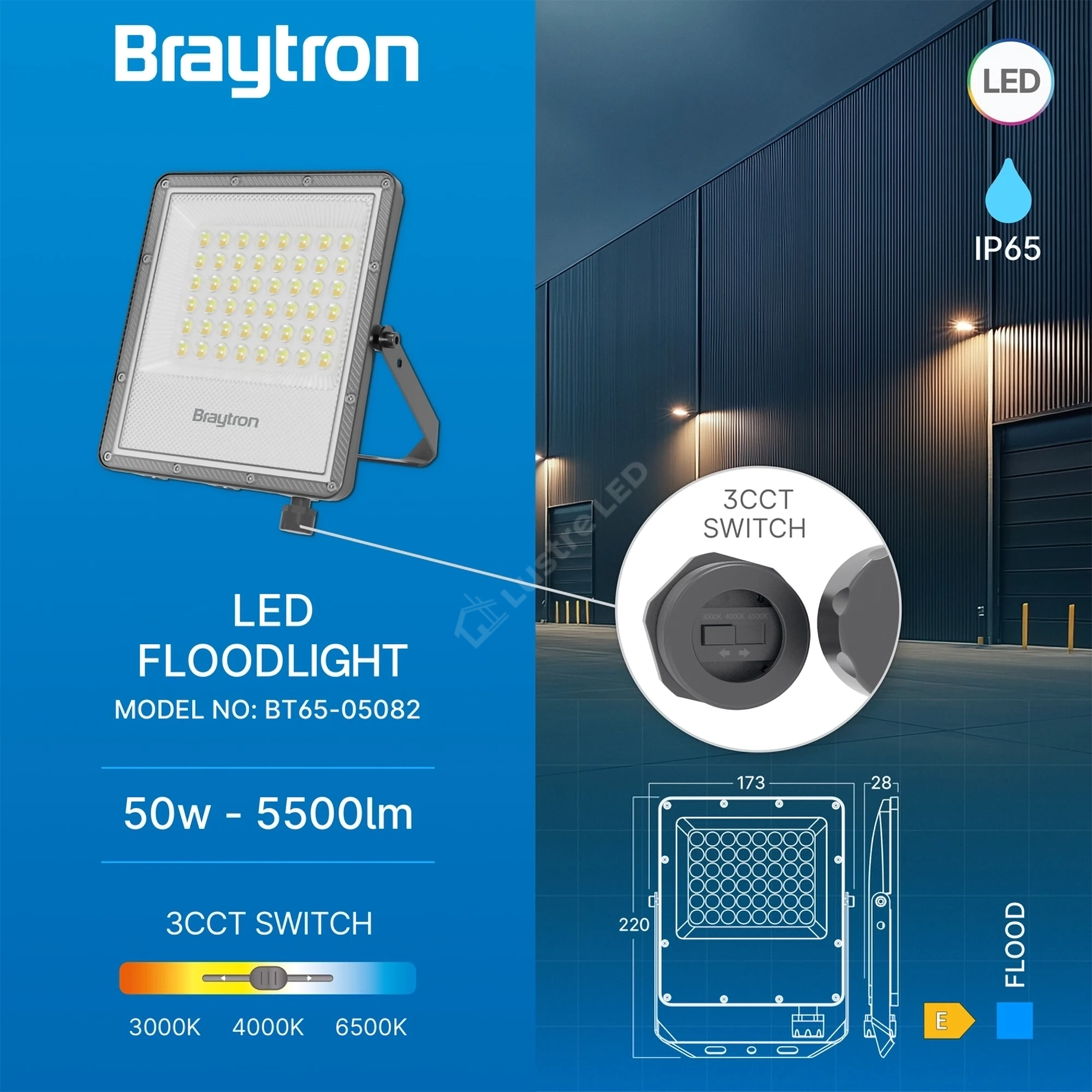 Proiector LED FLOOD Grey 50W IP65 5500lm CCT