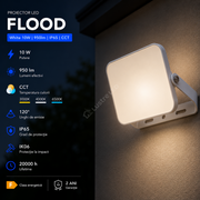 Proiector LED FLOOD White 10W 950lm IP65 CCT