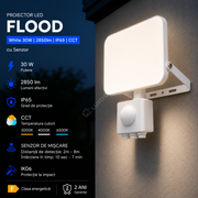 Proiector LED FLOOD White 30W 2850lm IP65 CCT cu Senzor