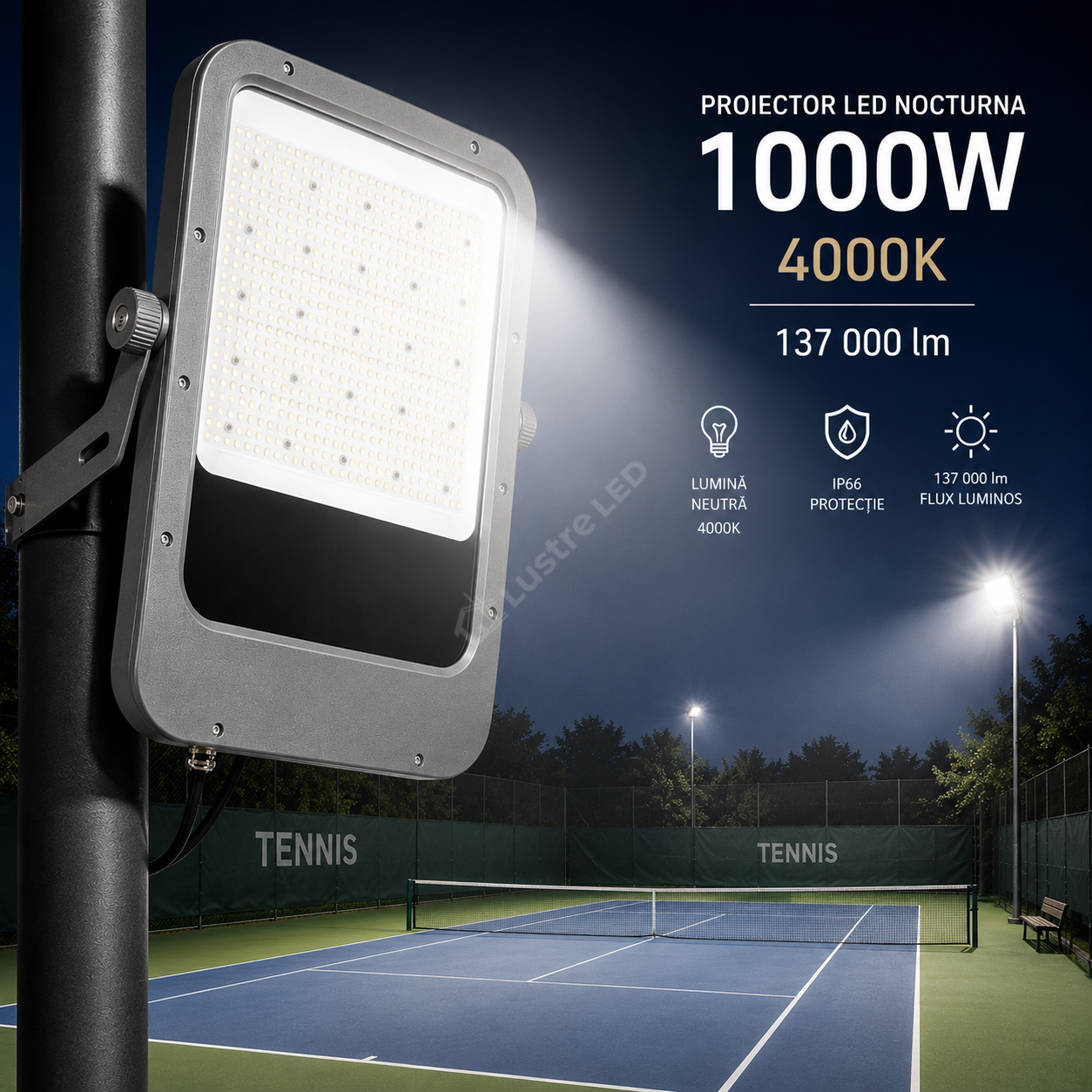 Proiector LED Nocturnă 1000W 137000lm 4000K IP66 Premium