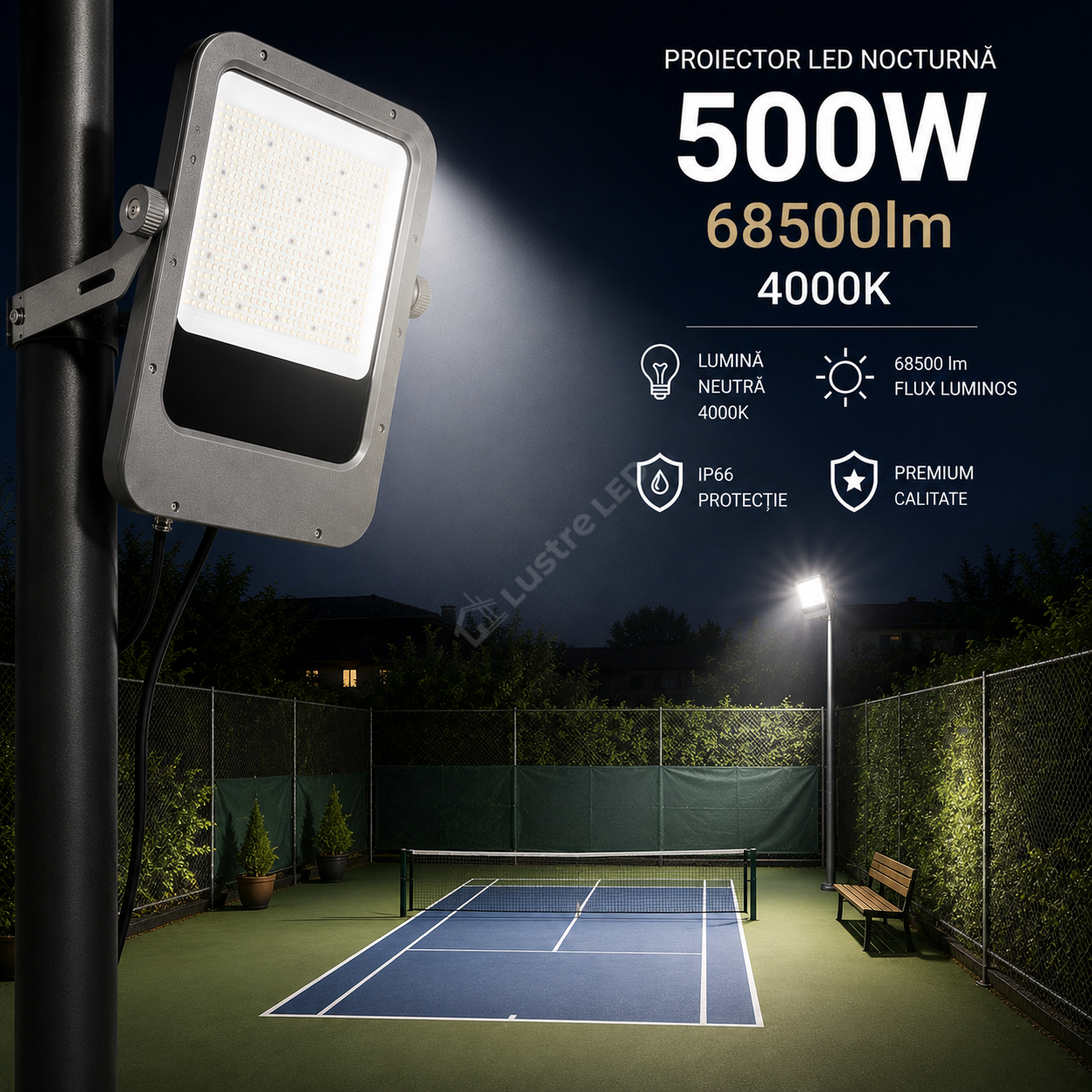 Proiector LED Nocturnă 500W 68500lm 4000K IP66 Premium